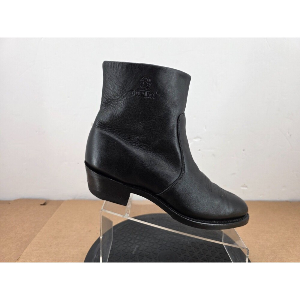 Durango Western Ankle Boots Sz 11 Black Leather Side Zip Rodeo Dress 70s USA